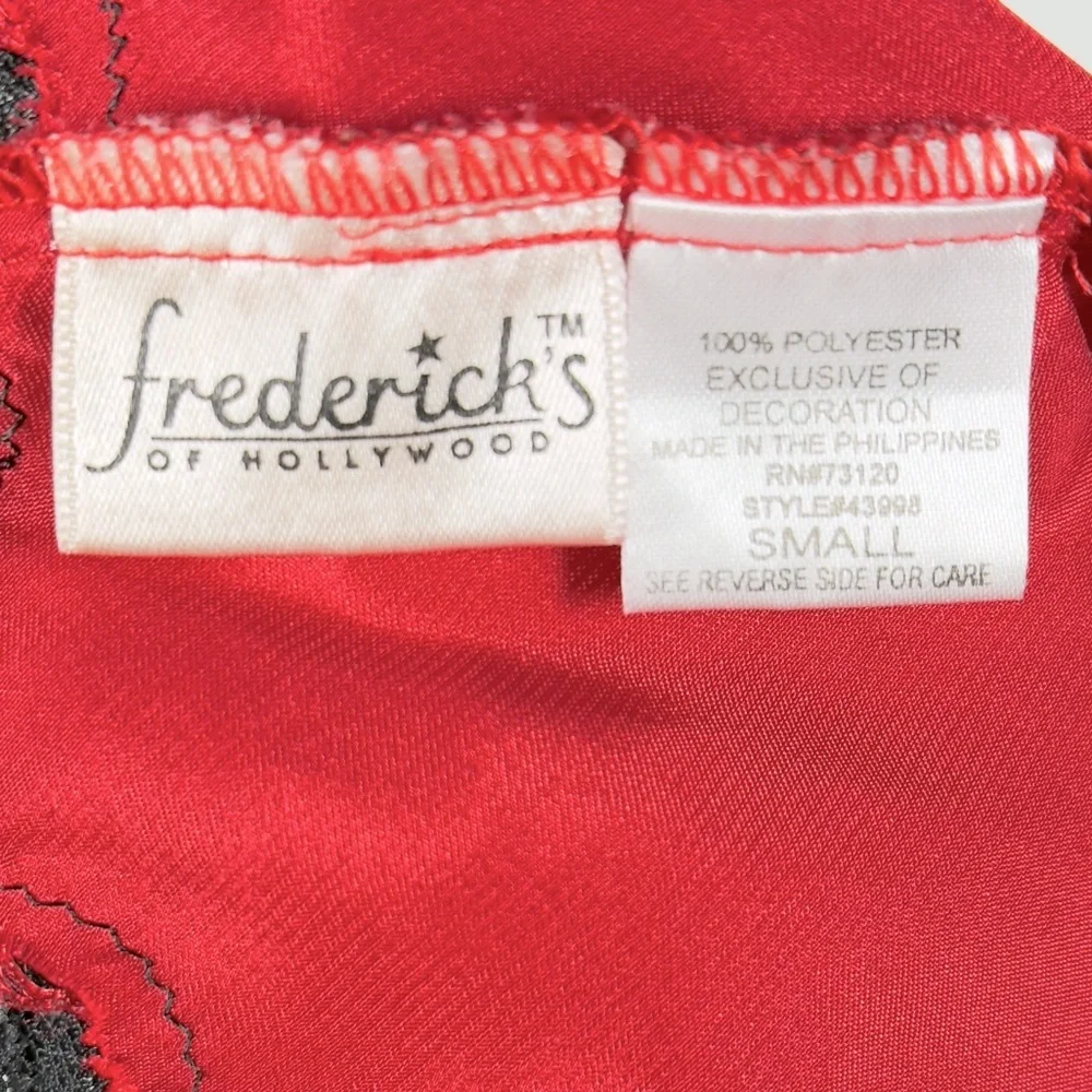 Frederick's of Hollywood Scarlet Satin Chemise with Ebony Lace Small
